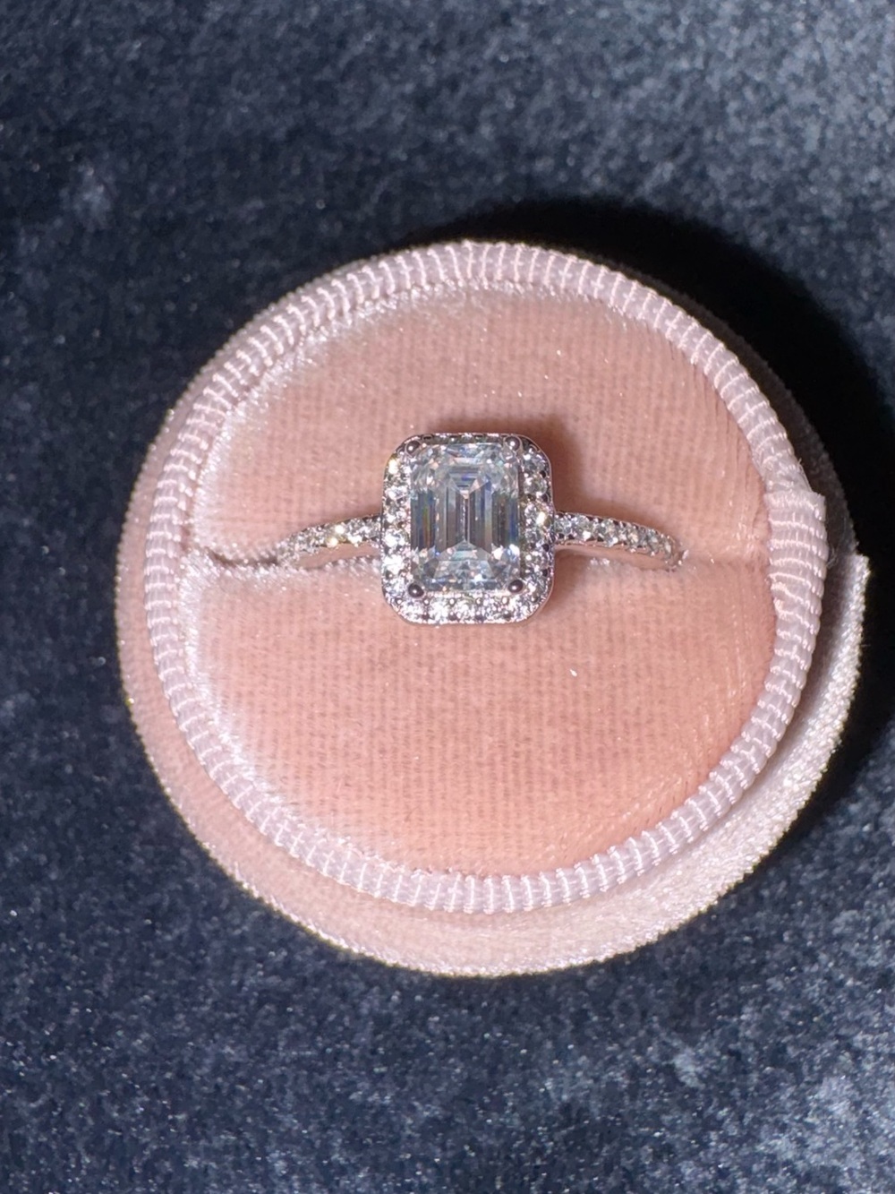 1.0 ct. MOISSANITE RING Emerald Cut Halo 925 SILVER RETAILS $799.
